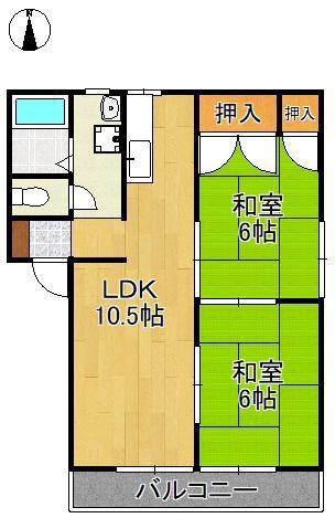 サンハイツ力丸B棟(2LDK/2階)の間取り写真