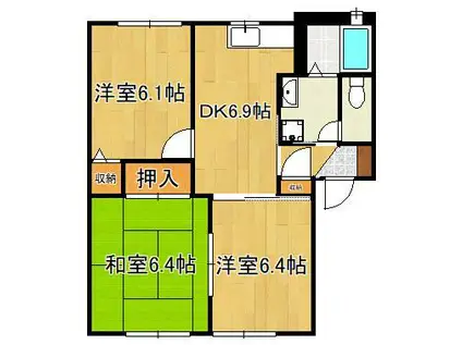 チェリーヒルズD・E・F(3DK/1階)の間取り写真