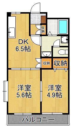 エクシード・菊入2(2DK/2階)の間取り写真