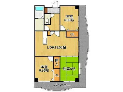 アーバンライフ 折尾(3LDK/4階)の間取り写真