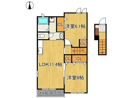 エステート桜Ⅱ(2LDK/2階)の間取り写真