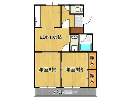 レイズ友田 A棟・B棟(2LDK/2階)の間取り写真