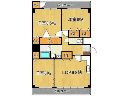 医生ヶ丘エストリル(3LDK/3階)の間取り写真