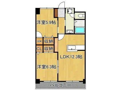 エクセレント本城(2LDK/3階)の間取り写真