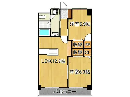 エクセレント本城(2LDK/3階)の間取り写真