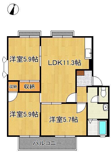 フレグランス学園台E棟(3LDK/2階)の間取り写真