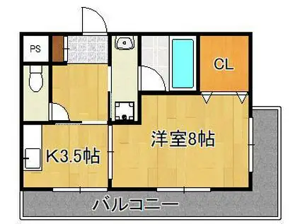 グレイシス浅川Ⅰ(1K/2階)の間取り写真