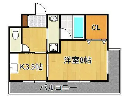 グレイシス浅川Ⅰ(1K/3階)の間取り写真