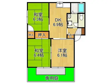 フレグランス貴船台(3DK/1階)の間取り写真