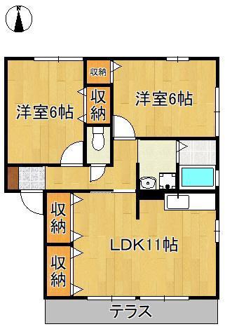 プレミールⅢ(2LDK/1階)の間取り写真