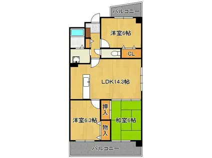 珪州館Ⅲ(3LDK/3階)の間取り写真