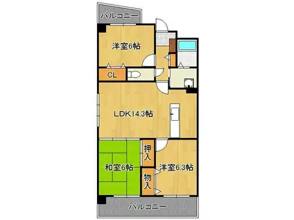 珪州館Ⅲ(3LDK/3階)の間取り写真