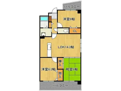 珪州館Ⅲ(3LDK/4階)の間取り写真