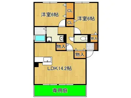 アルケディア(2LDK/1階)の間取り写真