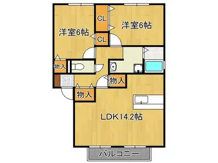 アルケディア(2LDK/2階)の間取り写真