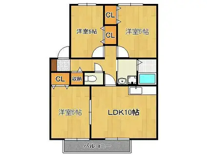 アルカディア野間(3LDK/2階)の間取り写真