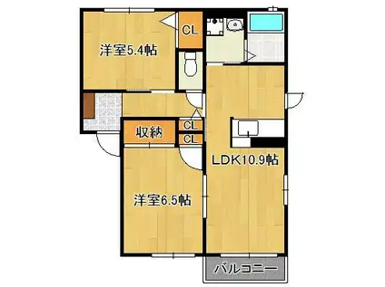 ファミーユ樹  A棟(2LDK/2階)の間取り写真