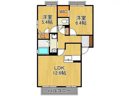 フェリーチェ学研台1(2LDK/2階)の間取り写真