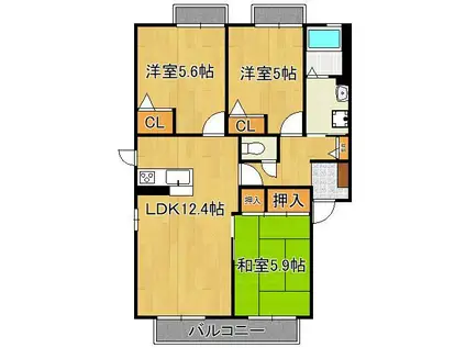 フェリーチェ学研台1(3LDK/2階)の間取り写真
