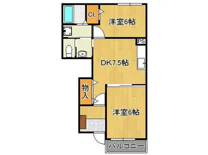 ライフサニー浅川Ⅰ(2DK/1階)の間取り写真