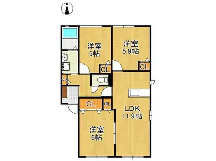 フォレストⅥ(3LDK/1階)の間取り写真