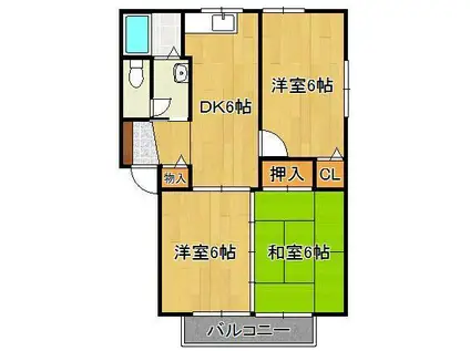 セゾン光貞台(3DK/2階)の間取り写真