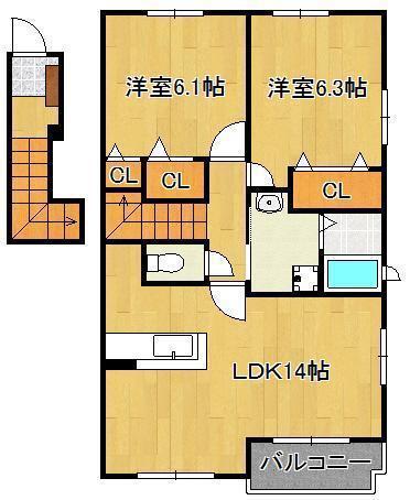 タウンコート学研台(2LDK/2階)の間取り写真