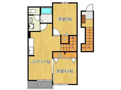 ナイトビュウB棟(2LDK/2階)の間取り写真