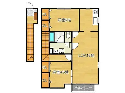 ディアコートⅠ(2LDK/2階)の間取り写真