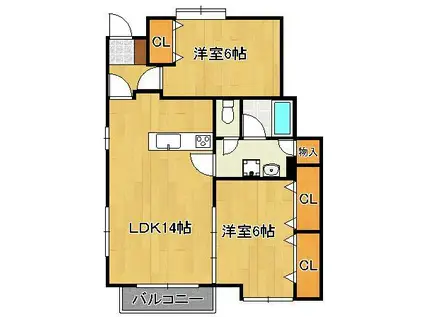 ディアコートⅠ(2LDK/1階)の間取り写真