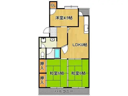 ハイランドマンション千代ヶ崎(3LDK/1階)の間取り写真