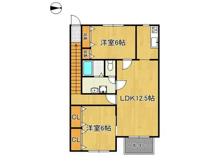 ヴィラージュ(2LDK/2階)の間取り写真
