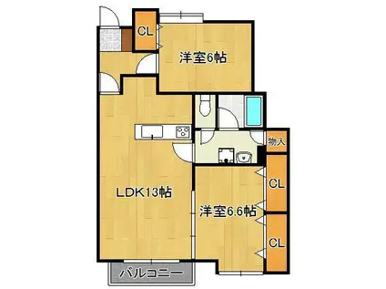 エスポワール(2LDK/2階)の間取り写真