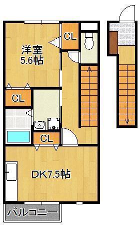 ソレジオ頃末(1DK/2階)の間取り写真