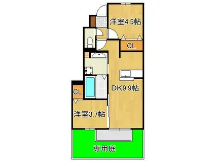 ポサーダ本城(2DK/1階)の間取り写真