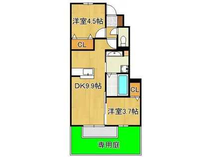 ポサーダ本城(2DK/1階)の間取り写真