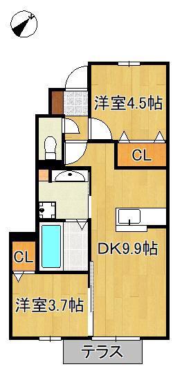 ポサーダ本城(2LDK/1階)の間取り写真