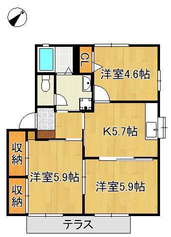 ディアスBEN芦屋(3K/1階)の間取り写真