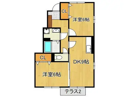 コゥジィコート芦屋(2DK/1階)の間取り写真