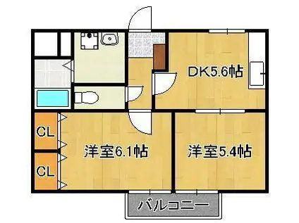 ベルカーサ日吉台(2DK/1階)の間取り写真