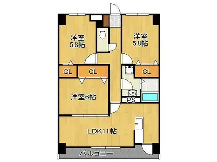 メゾンほおづきⅠ(3LDK/8階)の間取り写真