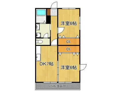 ソレイユ水巻(2DK/1階)の間取り写真