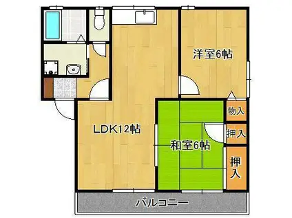 サンハイムK A(2LDK/1階)の間取り写真