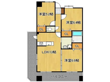 オロマーレ浅川(3LDK/7階)の間取り写真