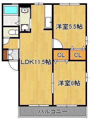 フラジール折尾(2LDK/2階)の間取り写真