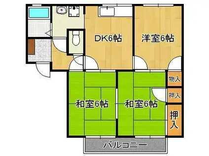 プラゾ・オリジンB棟(3DK/1階)の間取り写真