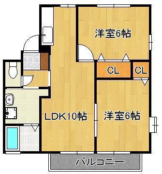 ヴィラージュF棟(2LDK/1階)の間取り写真