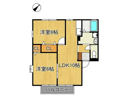 ヴィラージュF棟(2LDK/2階)の間取り写真