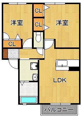 クラヴィエひびきの(2LDK/2階)の間取り写真