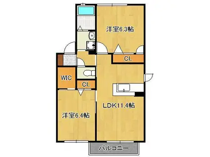 クラヴィエひびきの(2LDK/2階)の間取り写真